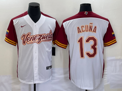 Majestic Venezuela Baseball #13 Ronald Acuña Jr. White 2023 World Baseball Classic Replica Player Jersey 06