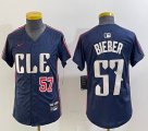 Youth Nike Cleveland Indians #57 Shane Bieber blue majestic baseball jersey -BD 01