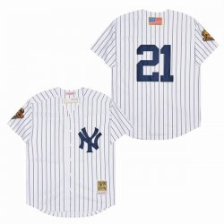 New York Yankees #21 white throwback baseball jersey-SG