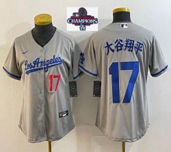 Women 2024 World Series Champions patch Los Angeles Dodgers #17 Shohei Ohtani gray Nike majestic baseball Jersey Joint name -BD 17