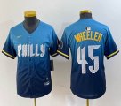 Youth Nike Philadelphia Phillies #45 Zack Wheeler skyblue majestic baseball jersey city version-BD