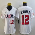 Women 2023 World Cup #12 Kyle Schwarber white USA majestic baseball jerseys 04