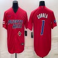 Puerto Rico Baseball #1 Carlos Correa red 2023 World Baseball Classic Replica Player Jersey 06