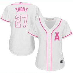 2017 Women Anaheim Angels #27 Mike Trout white majestic mlb jersey