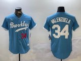 Nike Los Angeles Dodgers #34 Fernando Valenzuela skyblue majestic baseball Jerseys -BD 01