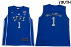 Youth Duke Blue Devils #1 Zion Williamson blue V Neck College Basketball Jersey-GLT