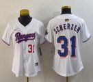 Youth Women Nike Texas Rangers #31 Max Scherze white majestic baseball jerseys Champion patch-BD 03