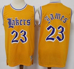 Los Angeles Lakers #23 LeBron James throwback yellow NBA basketball jerseys-S8