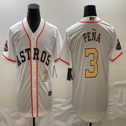 Nike Houston #3 Jeremy Pena white gold majestic baseball jerseys-BD 01