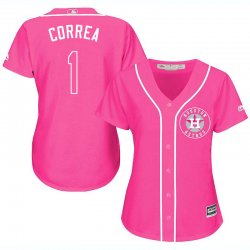 2017 Women Houston Astros #1 Carlos Correa pink majestic mlb jersey