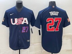 2023 World Cup #27 Mike Trout blue USA majestic baseball jerseys