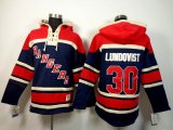 New York Rangers 30 Henrik Lundqvist dark blue red NHL Hooded Sweatshirt