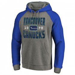 Men\'s Vancouver Canucks Fanatics Branded Ash Timeless Collection Antique Stack Big & Tall Tri-Blend Raglan Pullover Hoodie