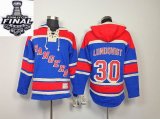 2014 stanley cup Rangers #30 Henrik Lundqvist Blue NHL Hooded Sweatshirt