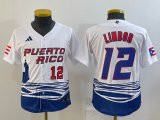 Youth Puerto Rico Baseball Francisco Lindor White 2023 World Baseball Classic Replica Player Jersey 04