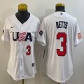 Women 2023 World Cup #3 Mookie Betts white USA majestic baseball jerseys