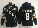 Women Anaheim Ducks Teemu Selanne #8 black nhl Hooded Sweatshirt