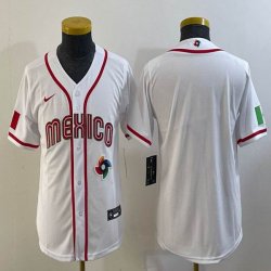 Youth 2023 World Cup Mexico blank white majestic baseball jerseys 09