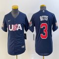 Youth 2023 World Cup #3 Mookie Betts blue USA majestic baseball jerseys 04