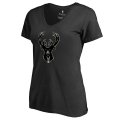 Women's Milwaukee Bucks Fanatics Branded Black Cloak Camo V-Neck T-Shirt