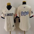 Women Nike Los Angeles Dodgers blank beige fashion MLB baseball Jersey 06