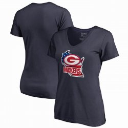 Green Bay Packers NFL Pro Line by Fanatics Branded Women\'s Banner State V-Neck T-Shirt â€“ Navy