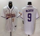 Minnesota Vikings #9 J.J. McCarthy white baseball jersey Joint Name 01