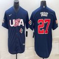 2023 World Cup #27 Mike Trout blue USA majestic baseball jerseys 07