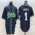 Nike Eagles #1 Jalen Hurts black baseball jerseys Joint name-BD