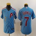 Youth Nike Philadelphia Phillies #7 Trea Turner skyblue throwback mlb jerseys 01