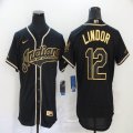 Nike Cleveland Indians #12 Francisco Lindor black gold Flexbase Authentic Collection Jersey