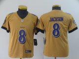 Youth Nike Baltimore Ravens #8 Lamar Jackson Yellow NFL Jersey Inverted version