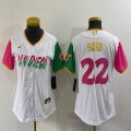 Women Nike San Diego Padres #22 Juan Soto white red green majestic baseball jerseys