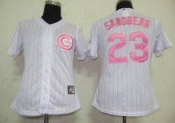 Chicago Cubs 23 Sandberg White MLB Women Jerseys