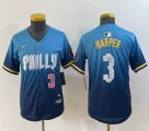 Youth Nike Philadelphia Phillies #3 Bryce Harper blue majestic baseball jersey city version-BD 02