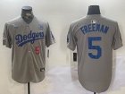 2024 World Series Los Angeles Dodgers #5 Freddie Freeman gray fashion majestic baseball Jerseys whith 34 patch-BD