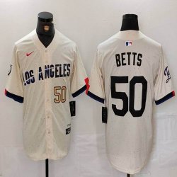 Nike Los Angeles Dodgers #50 Mookie Betts beige fashion majestic baseball Jerseys-BD 06