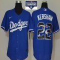 Nike Los Angeles Dodgers #22 Clayton Kershaw Blue Fashion Majestic Baseball Jerseys 2020 Dodger World Series