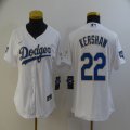 Custom Women Nike Angeles Dodgers #22 Clayton Kershaw white World Series Champions majestic baseball jersey 01