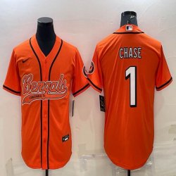 Nike Cincinnati Bengals #1 Ja\'Marr Chase orange baseball jerseys Joint name-BD