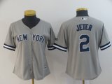 Women York Yankees #2 Derek Jeter gray majestic baseball jersey