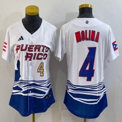 Youth Puerto Rico Baseball #4 Yadier Molina White 2023 World Baseball Classic Replica Player Jersey 03