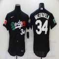 Nike Los Angeles Dodgers #34 Fernando Valenzuela black red white Flexbase Authentic Collection Jersey