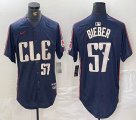 Nike Cleveland Indians #57 Shane Bieber blue majestic baseball jersey -BD 06