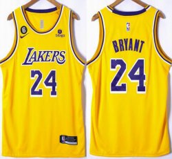 Nike Los Angeless Lakers #24 Kobe Bryant yellow basketball Jersey 6 patch-XD