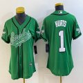 Women Philadelphia Eagles 1# Jalen Hurts green baseball jerseys Joint name-BD