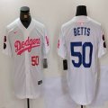 Nike Los Angeles Dodgers #50 Mookie Betts white pink majestic baseball jerseys Joint Name 01