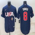 2023 World Cup #8 Trea Turner blue USA majestic baseball jerseys 06