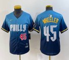 Youth Nike Philadelphia Phillies #45 Zack Wheeler skyblue majestic baseball jersey city version-BD 01