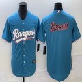 Nike Texas Rangers blank skyblue majestic baseball jersey big logo-BD